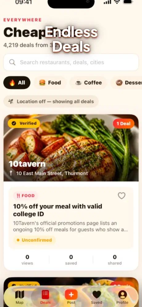 Endless deals list with search and categories